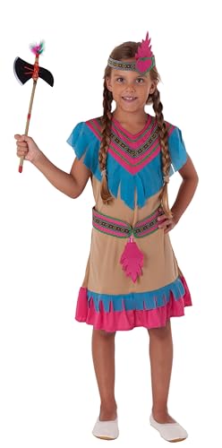 Magicoo Prinzessin Indianer Kostüm Kinder Mädchen Gr 110 bis 140 beige - Indianerin Kostüm Kind Fasching (134/140) von Magicoo