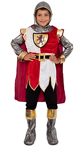 Magicoo Ritterkostüm Kinder Jungen Gr. 104 bis 146 weiß/rot/gold - König Ritter Mittelalter Kostüm Kind Fasching (140/146) von Magicoo