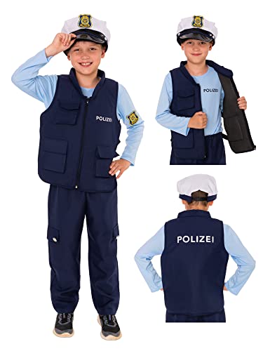 Magicoo SEK Polizei Kostüm Deutschland für Kinder Jungen Mädchen - Gr 92 bis 140 - Fasching Polizist Kostüm Kind (110-116) von Magicoo