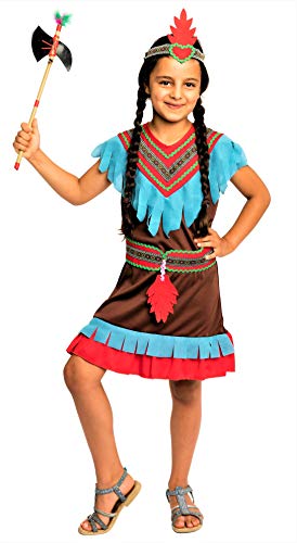 Magicoo braunes Indianer Kostüm Mädchen Kinder Gr 110 116 122 128 134 140 - Indianerin Kostüm Kind Fasching (110/116) von Magicoo