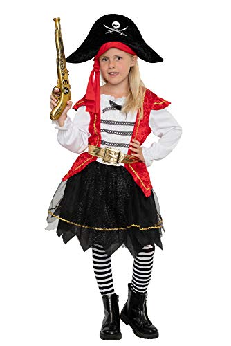 Magicoo süßes Piratenkostüm Mädchen Kinder Gr 116 bis 146 inkl. Kleid & Hut - Piraten Kostüm Fasching (128/134) von Magicoo