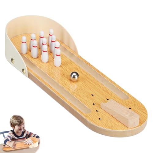 Magiho Kegelspiel für Kinder, Bowling Set Kinder mit 10 Pins, Mini Desktop Bowling, Geschicklichkeitsspiel Erwachsene mit Feine Verpackungen Bowlingkugel Hölzernen Desktop für Kinder Spiel Kegelspiel von Magiho