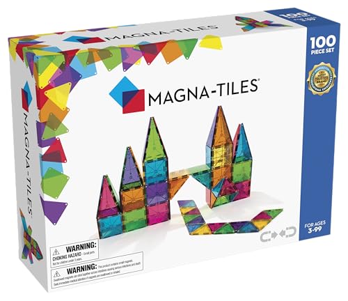 Magna Tiles 100-teiliges Set Clear Colours mit unterschiedlichen, magnetischen 3D-Bausteinen in klaren Farben, fördert spielerisches Lernen Moose Toys Mehrfarbig von Magna-Tiles