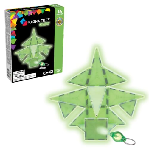 Magna-Tiles Glow In The Dark Set, The Original Magnetic Building Tiles for Creative Open-Ended Play, Educational Toys for Children Ages 3 Years + (16 Pieces + LED Light Included), 18816 von Magna-Tiles