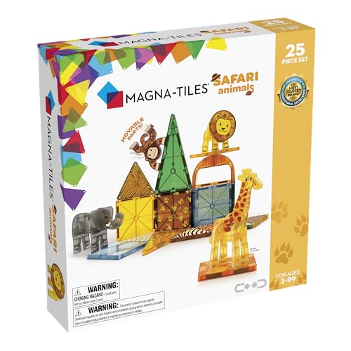 Magna-Tiles Safari Animals 25-teiliges Set - magnetischen 3D-Bausteinen in klaren Farben, fördert spielerisches Lernen von Magna-Tiles