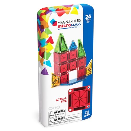 Magna-Tiles microMAGS 26-teiliges Reise-Magnetbauset - Kräftige Farben, die Original Magnetbaumarke von Magna-Tiles