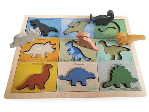 Magni Montessori Dinosaurier Holzpuzzle - Lernspielzeug für Kinder und Babys - Spielzeug Steckpuzzle für Jungen und Mädchen Kinder ab 1 Jahr von Magni Co.