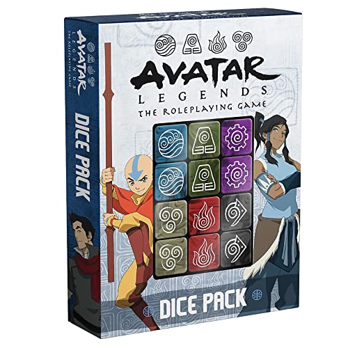 Magpie Games Würfelpaket Avatar Legends: Das Rollenspiel, 12 sechsseitige Würfel, graviert mit Biege- und Trainingssymbolen, Perlglanzfarben, Tischzubehör von Magpie Games