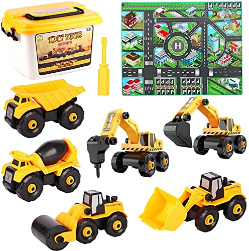 LNNW 6 in 1 baufahrzeug Spielzeug set (Montage Construction cars) Bauen pädagogische geschenk Spielzeug for Jungen Kinder Geburtstag Geschenke von MaiBuL