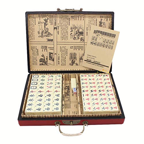 LNNW Chinesisches Schach 144 stücke Retro Mahjong Würfel Kunststoff Tragbare Leder Box Reisen Multiplayer Board Spiel Unterhaltung Casual Party-Aktivitäten Brettspiel(Size:2.2 * 1.5 * 1.2cm) von MaiBuL