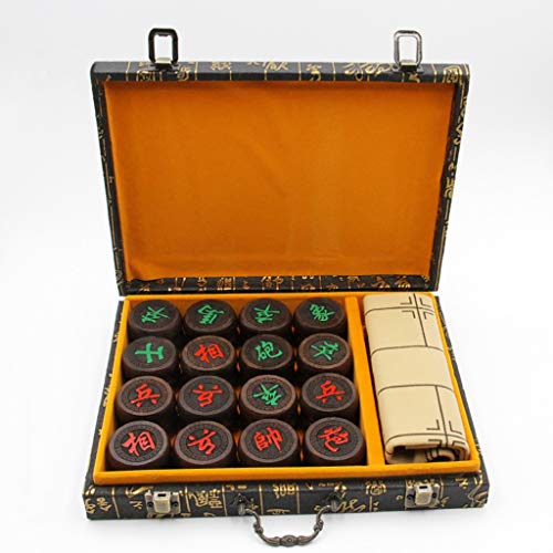 LNNW Chinesisches Schach Hochwertiges Sandelholz-Chinesisches Schach Tragbares Leder-Schachbrett-Geschenkzettel dekorative Ornamente Brettspiel(Color:Ebony,Size:Chess Piece 5cm) von MaiBuL