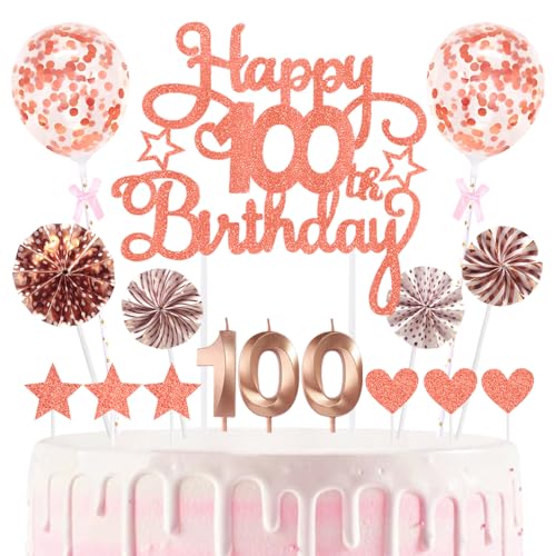 100th Geburtstag Kuchen Dekoration Kuchen Toppers Zahl Kerzen Birthday Torten Dekoration Sternen Herz Papierfächer Ballon Torte Toppers Kuchendeko für 100. Geburtstag Dekorationen Party Zubehör von Maigendoo