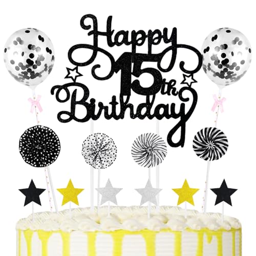 15th Geburtstag Kuchen Dekoration Kuchen Toppers Schwarz Birthday Torten Dekoration Sternen Papierfächer Ballon Torte Toppers Kuchendeko für 15. Geburtstag Dekorationen Party Zubehör 15th Geburtstag Kuchen Dekoration Kuchen Toppers Schwarz Birthday Torten Dekoration Sternen Papierfächer Ballon Torte Toppers Kuchendeko für 15. Geburtstag Dekorationen Party Zubehör von Maigendoo