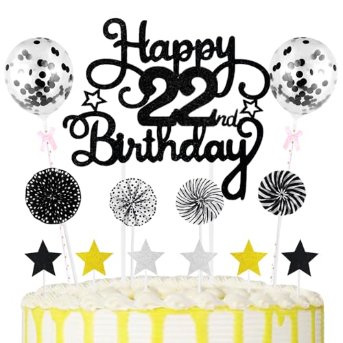 22nd Geburtstag Kuchen Dekoration Kuchen Toppers Schwarz Birthday Torten Dekoration Sternen Papierfächer Ballon Torte Toppers Kuchendeko für 22. Geburtstag Dekorationen Party Zubehör 22nd Geburtstag Kuchen Dekoration Kuchen Toppers Schwarz Birthday Torten Dekoration Sternen Papierfächer Ballon Torte Toppers Kuchendeko für 22. Geburtstag Dekorationen Party Zubehör von Maigendoo