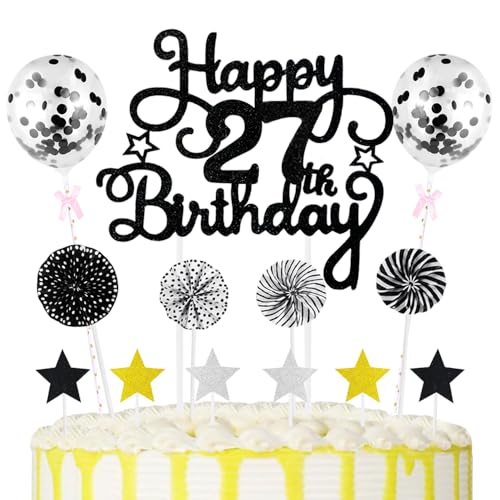 27th Geburtstag Kuchen Dekoration Kuchen Toppers Schwarz Birthday Torten Dekoration Sternen Papierfächer Ballon Torte Toppers Kuchendeko für 27. Geburtstag Dekorationen Party Zubehör 27th Geburtstag Kuchen Dekoration Kuchen Toppers Schwarz Birthday Torten Dekoration Sternen Papierfächer Ballon Torte Toppers Kuchendeko für 27. Geburtstag Dekorationen Party Zubehör von Maigendoo