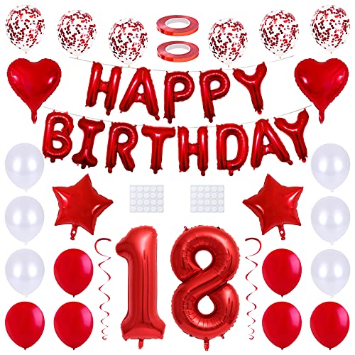 Maigendoo 18. Geburtstag Deko Set Happy Birthday Banner Girlande Nummer 18 Luftballon Helium Folienballons Stern Herz Ballon Party Zubehör für Jungen Mädchen 18. Geburtstag Dekoration, Rot Maigendoo 18. Geburtstag Deko Set Happy Birthday Banner Girlande Nummer 18 Luftballon Helium Folienballons Stern Herz Ballon Party Zubehör für Jungen Mädchen 18. Geburtstag Dekoration, Rot von Maigendoo