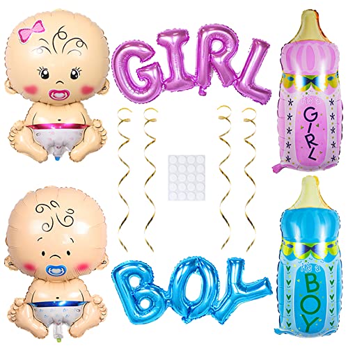 Maigendoo 6 Stück Baby Boy Girl Deko Babyparty Deko Set Geschenk zur Geburt eines Junge Mädchen Flaschen Buchstaben Ballon Geburt Folienballon Heliumballon Taufe Deko Balloon Baby Shower Dekorationen von Maigendoo