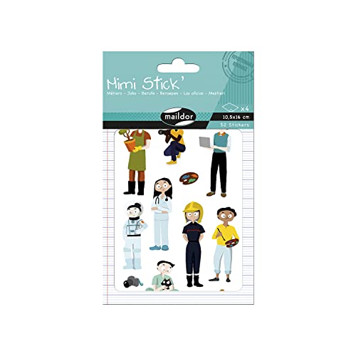 Maildor AE219C - Packung mit 4 Stickerbogen Mimi Stick', 10,5x16 cm, 52 Sticker, Berufe, 1 Pack von Maildor