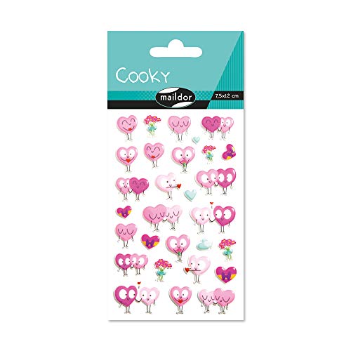 Maildor CY105C - Packung mit 1 Bogen 3D-Aufklebern Cooky, 7,5 x 12 cm, 29 Stickers, 1 Pack, Herzen von Maildor