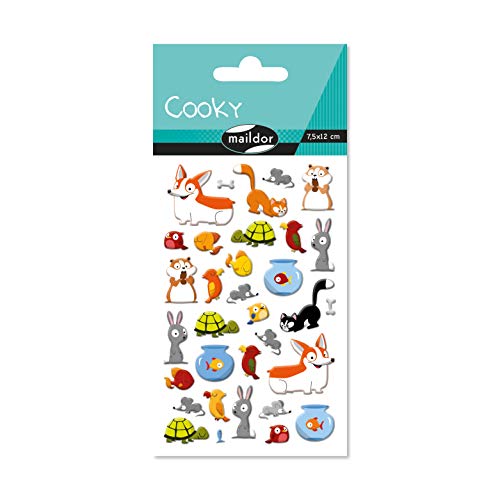 Maildor CY130C - Packung mit 1 Bogen 3D-Stickers Cooky, 7,5x12cm, 33 Stickers, ideal ab 4 Jahren, Haustiere, 1 Pack von Maildor