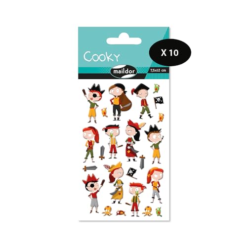 Maildor CY134Cpack – eine Packung mit 3D-Aufklebern Cooky, 1 Bogen 7,5 x 12 cm, Piraten (18 Aufkleber), 10 Stück von Maildor