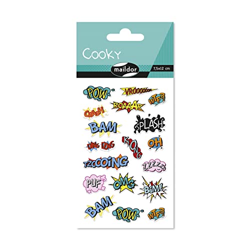 Maildor CY146C - Packung mit 1 Stickerbogen Cooky, 7,5x12 cm, 18 Sticker, Lautmalerei, 1 Pack von Maildor