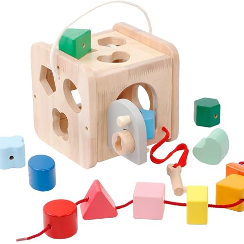 Mailfull Formsortier-Holzspielzeug Wooden Blocks Sorting Cube Toy mit 12 Steckbausteinen für Frühes Lerne Geschenk für Kleinkinder Jungen Mädchen ab 6 Monate von Mailfull