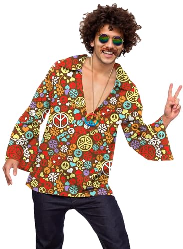 Mainfini Herren Hippie Bedruckt Blumen Kleid Hemd Langarm Freizeit Knopf-Runter-Hemden Paisley Tops Vintage Mardi Gras XL von Mainfini