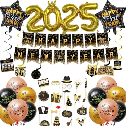 Mainiusi 79er Silvester Deko 2025, Luftballons Silvester Deko, Happy New Year Deko 2025 Luftballons Set, Luftballons Deko Silvester Party 2025 mit HAPPY NEW YEAR Banner, 21 Foto-Requisiten von Mainiusi