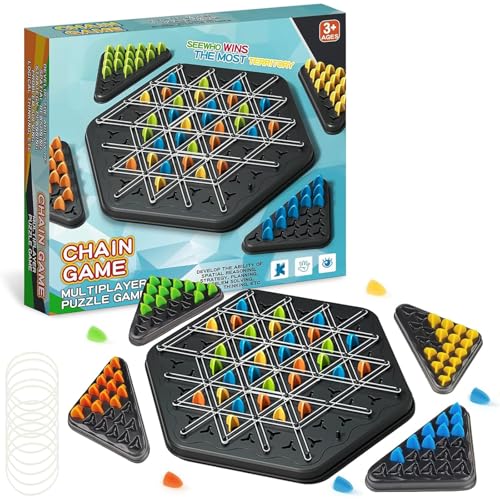 Mainiusi Triggle Spiel Gummibänder, Funny Games Brettspiel Triggle, Lustige Spiele Triggle Game, Interaktives Steckspiel, Ketten Dreieck Schachspiel Brettspiel Triggle-Spiel für Kindern, Erwachsenen von Mainiusi