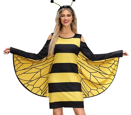 Maisolly Damen Cold Shoulder Halloween Fledermausflügel Kostüm Kleid, Hornet, Medium von Maisolly