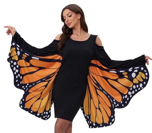 Maisolly Damen Cold Shoulder Halloween Fledermausflügel Kostüm Kleid, Schmetterling Orange, Medium von Maisolly