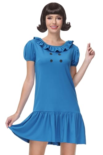 Maisolly Halloween-Kostüm für Damen, Minikleid mit Puffärmeln, Blau, Large von Maisolly