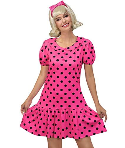 Maisolly Halloween-Kostüm für Damen, Minikleid mit Puffärmeln, Pink, Large von Maisolly