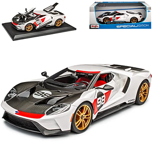 Ford GT 2021 Coupe Weiss mit Nr 98 Heritage Edition 1/18 Modell Auto mit individiuellem Wunschkennzeichen von Maisto Ford