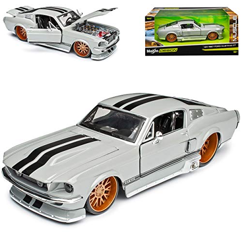 Ford Mustang Shelby GT500 1967 I 2. Generation Coupe Grau mit Streifen in Schwarz 1/24 Maisto Modell Auto mit individiuellem Wunschkennzeichen von Maisto Ford