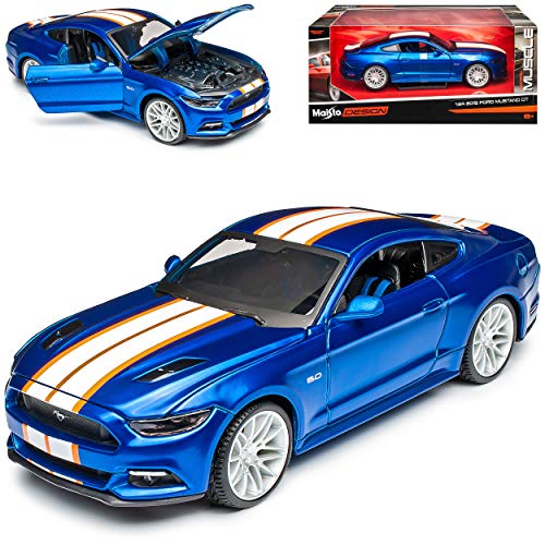 Ford Mustang VI Coupe Tuning Blau Weiss Ab 2014 1/24 Maisto Modell Auto mit individiuellem Wunschkennzeichen von Maisto Ford