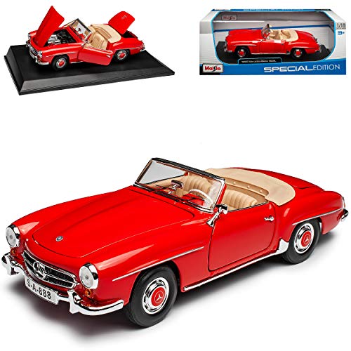 Maisto Mercedes-Benz 190SL W121 BII Cabrio Rot 1955-1963 1/18 Modellauto mit individiuellem Wunschkennzeichen von Toolo