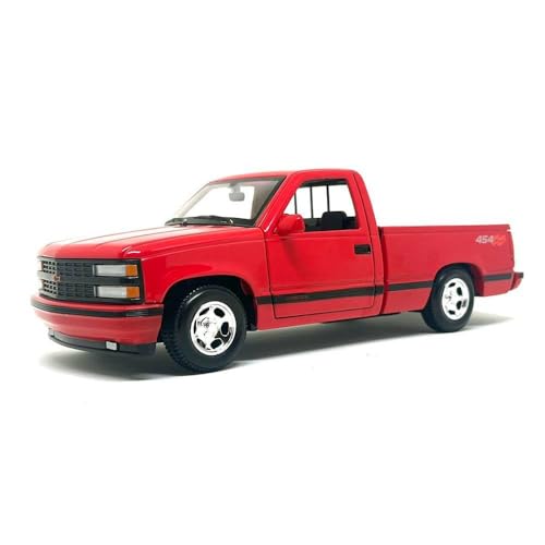 Maisto Chevrolet 454 SS Pick-Up (1993): Modellauto im Maßstab 1:24, Türen beweglich, rot (532901R) von Maisto