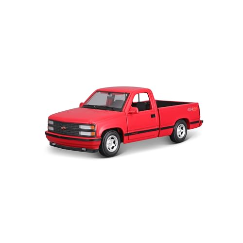 Maisto Chevrolet 454 SS Pick-Up (1993): Modellauto im Maßstab 1:24, Türen beweglich, rot (532901R) von Maisto