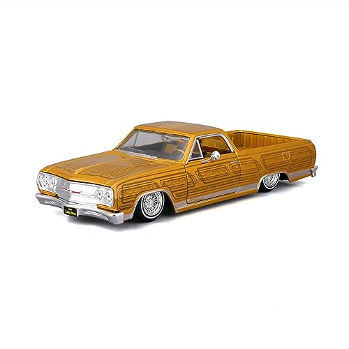 Maisto Chevrolet EL Camino Lowriders (1965): Modellauto im Maßstab 1:25, Türen beweglich, Gold (532543) von Maisto