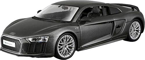 Maisto Audi R8 V10: Modellauto im Maßstab 1:24, Türen und Kofferraum zum Öffnen, 19 cm, grau (531513), farblich sortiert von Maisto