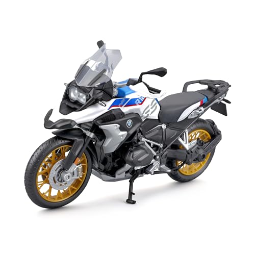 Maisto BMW R1250GS: Motorradmodell im Maßstab 1:12, mit Federung und ausklappbarem Seitenständer, 17 cm, blau-weiß (5-20100), Mittel von Maisto