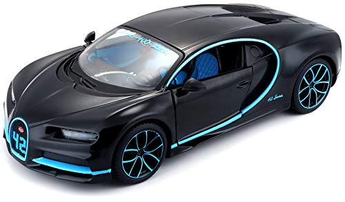 Maisto Bugatti Chiron: Originalgetreues Modellauto im Maßstab 1:24, bewegliche Türen, 19 cm, grau (531514BK) von Maisto