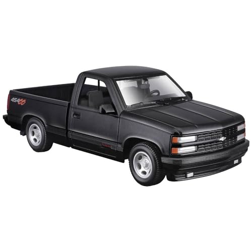 Maisto Chevrolet 454 SS Pick-Up (1993): Modellauto im Maßstab 1:24, Türen beweglich, schwarz (532901BK) von Maisto