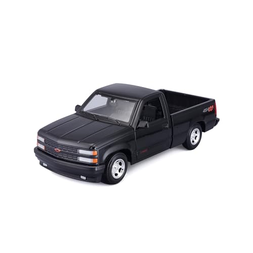 Maisto Chevrolet 454 SS Pick-Up (1993): Modellauto im Maßstab 1:24, Türen beweglich, schwarz (532901BK) von Maisto