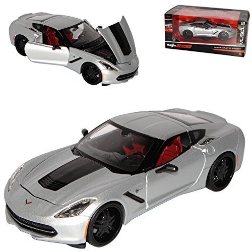 Maisto Chevrolet Corvette C7 Z06 Coupe Silber mit Schwarz Tuning Version Ab 2013 1/24 Modell Auto von Maisto