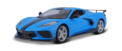 Maisto Chevrolet Corvette Stingray Coupe (2020): Modellauto im Maßstab 1:18, Kofferraum, Türen und Motorhaube beweglich, 26 cm, blau (531455) von Maisto