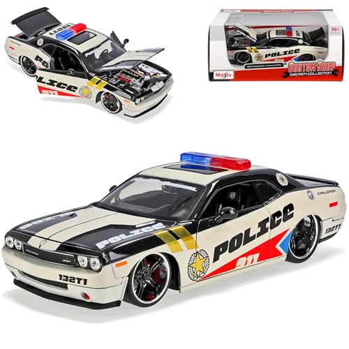 Maisto Dodge Challenger LC Ab 2008 Tuning Schwarz Police 911 1/24 Modell Auto mit individiuellem Wunschkennzeichen von koenig-tom