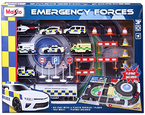 Maisto M12151 Fresh Metal Emergency Force Playmat Spielset mit Druckguss-Fahrzeugen, mehrere Farben von Maisto